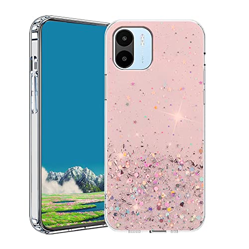 Wousunly für Redmi A2 Hülle Trasparenter Glitzer | Handyhülle Xiaomi Redmi A2 Silikon Durchsichtig Case | Schutzhülle Xiaomi Redmi A2 Dünn (Rosa) von Wousunly