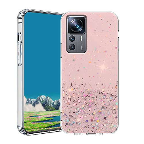 Wousunly für Xiaomi 12T Pro Hülle Trasparenter Glitzer | Handyhülle Xiaomi 12T Pro Silikon Durchsichtig Case | Schutzhülle Xiaomi 12T Pro Dünn (Rosa) von Wousunly