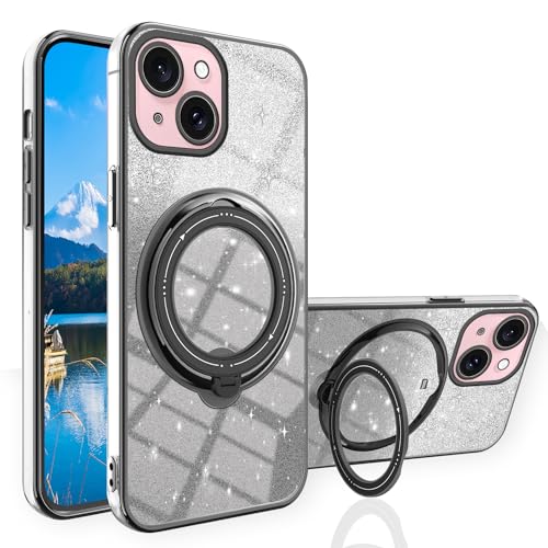 Wousunly iPhone 15 Plus Hülle Glitzer Silikon Cover |Handyhülle iPhone 15 Plus mit Magnetische Ring Case Stoßfest Case|Schutzhülle für iPhone 15 Plus Anti Rutsch (Schwarz) von Wousunly