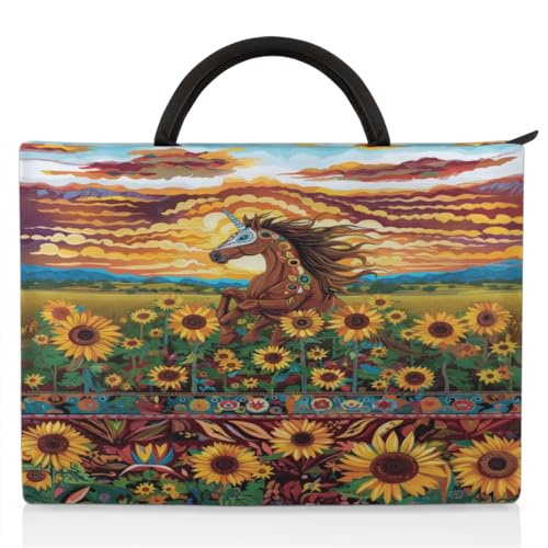 Laptoptasche mit Pferde-Sonnenblumen-Motiv, kompatibel mit 35,6-40,6 cm (14-16 Zoll), für Damen und Herren, Tragetasche, Aktentasche, Laptop-Tasche von WowPrint