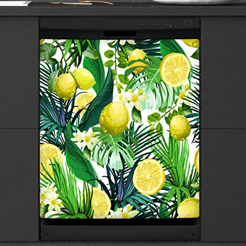 Zitronenblume Geschirrspüler Magnetische Abdeckung Küche Dekor Tropische Palmenblätter Front Geschirrspüler Kühlschrank Magnetische Abdeckung Aufkleber Gerät Dekorative Abdeckung 23 x 26 Zoll von WowPrint