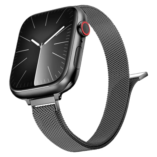 Schmal Armband für Apple Watch Armband 44mm 45mm 49mm 42mm 40mm 41mm 38mm Damen/Herren,Dünn Milanaise Magnet Metall Edelstahl Band für iWatch Series 9 8 SE 7 6 5 4 3 Ultra/2 Apfelband Ersatzarmband von Wowstrap