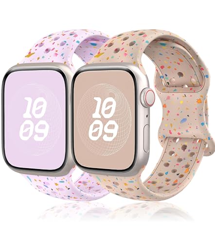 Sportarmband für Apple Watch Armband 45mm 44mm 40mm 41mm 42mm 38mm 49mm iWatch Armband,Silikon Band für Apple Watch 9 Series 8 7 6 5 4 3 2 SE Ultra/2 Nike Sport Apfelband Damen/Herren/Kinder,2 Stück von Wowstrap