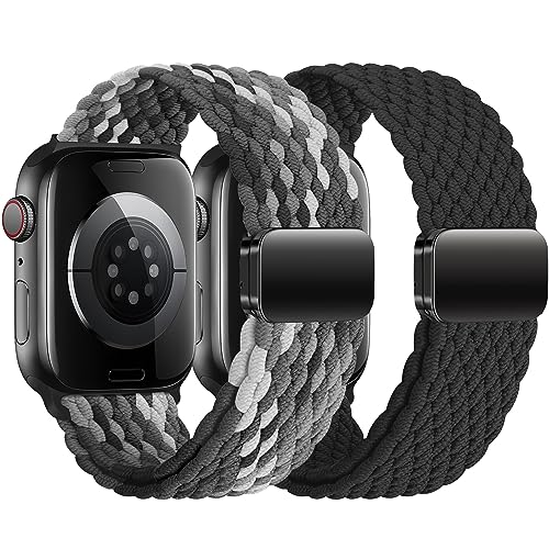 Wowstrap 2ST Geflochtens Solo Loop für Apple Watch Armband 40mm 41mm 38mm 45mm 44mm 42mm Ultra/2 49mm Herren/Damen,Magnet Dehnbarer Nylon Band für die iWatch Armbänder Series 9 8 7 6 5 4 3 2 se von Wowstrap