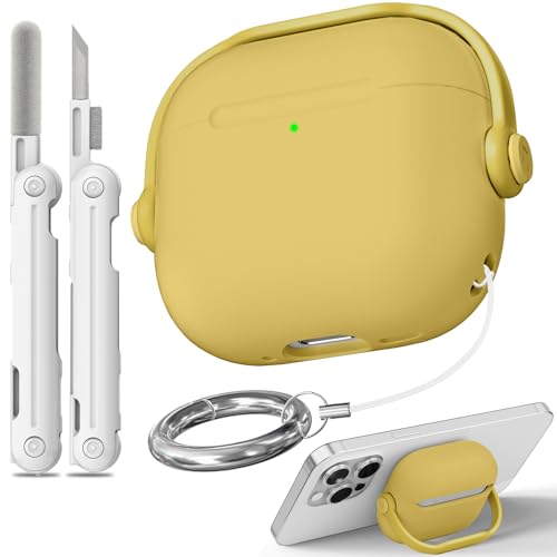 Mit Sicherheitsschloss für Airpods 4 Hülle, TPU Hülle für Apple Airpods 4 Hülle 2024 USB-C mit Cleaner Kit, Fallschutz Airpods 4 Case Cover mit Schloss und Schlüsselanhänger, Zitronengelb von Wowwat