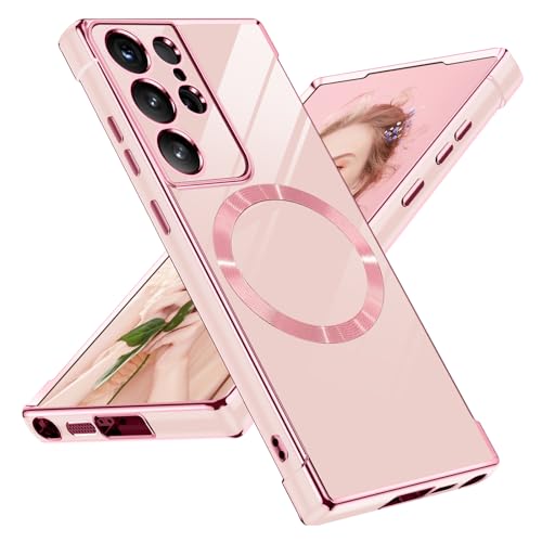 Magnetische Schutzhülle für Samsung Galaxy S21 Ultra, kompatibel mit Mag-Safe, Galaxy S21 Ultra, dünn, stoßfest, für Damen, Herren und Mädchen, Schutzhülle für Samsung S21 Ultra (Rosa) von Woxidzyx