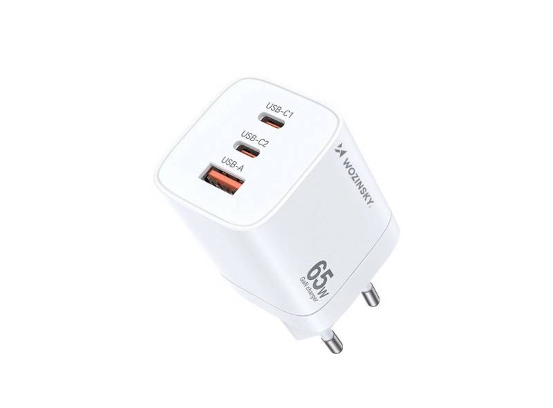 Wozinsky GaN-Wandladegerät 65W USB-A / 2 x USB-C in Weiß Schnelllade-Gerät von Wozinsky