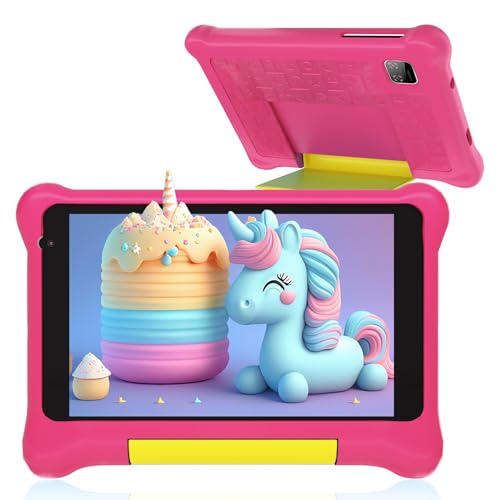 Wqplo Kinder-Tablet, 7 Zoll, Android 13, mit GMS Zertifiziert, 2 GB RAM 32 GB ROM, vorinstallierte Apps, Kindersicherung, Bluetooth, WiFi, Lerntablet mit Kid-Proof Schutzhülle (Rosa) von Wqplo