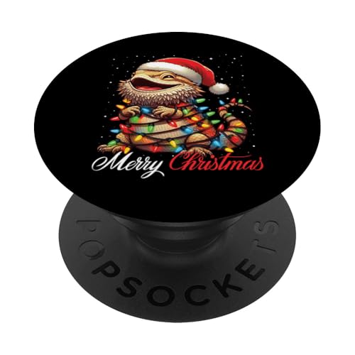 Bärtiger Drache Frohe Weihnachten Lichter Weihnachtsmannmütze Xmas Schnee PopSockets mit austauschbarem PopGrip von Wrapped with Christmas Lights Merry Christmas