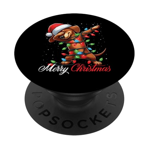 Dabbing Dackel Hund Merry Christmas Lights Santa Hat Xmas PopSockets mit austauschbarem PopGrip von Wrapped with Christmas Lights Merry Christmas