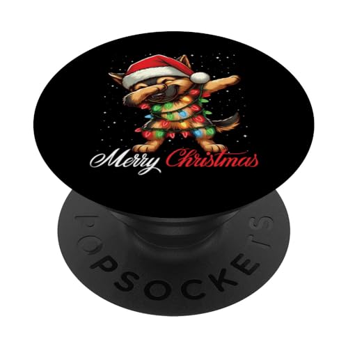 Dabbing Deutscher Schäferhund Frohe Weihnachten Lichter Nikolausmütze PopSockets mit austauschbarem PopGrip von Wrapped with Christmas Lights Merry Christmas