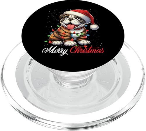 Englische Bulldogge Merry Christmas Lights Santa Hat Xmas Snow PopSockets PopGrip für MagSafe von Wrapped with Christmas Lights Merry Christmas