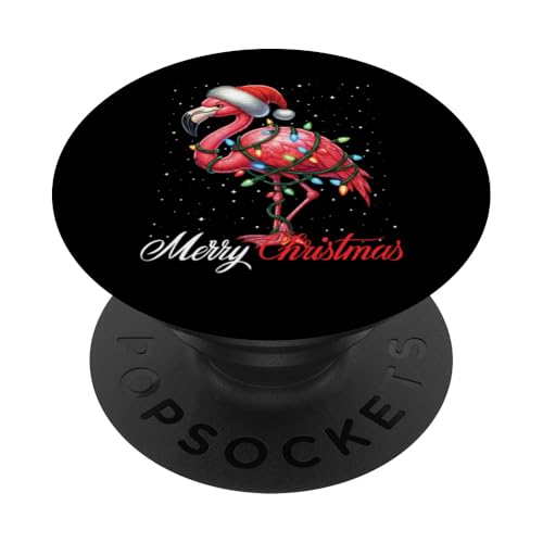 Flamingo Merry Christmas Lights Weihnachtsmütze Xmas Snow PopSockets Klebender PopGrip von Wrapped with Christmas Lights Merry Christmas