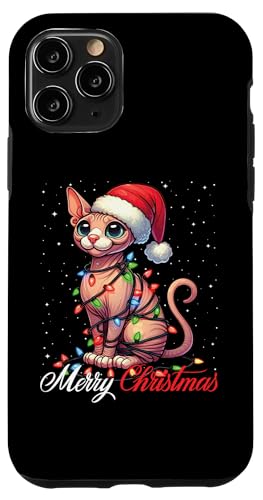 Hülle für iPhone 11 Pro Sphynx Katze Merry Christmas Lights Santa Hat Xmas Snow von Wrapped with Christmas Lights Merry Christmas