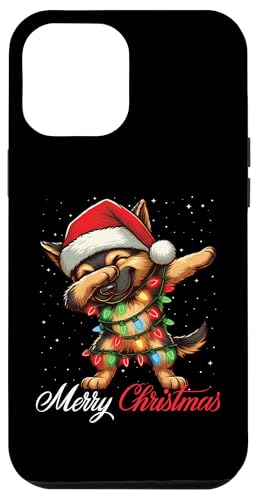 Hülle für iPhone 12 Pro Max Dabbing Deutscher Schäferhund Frohe Weihnachten Lichter Nikolausmütze von Wrapped with Christmas Lights Merry Christmas