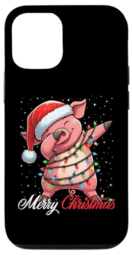 Hülle für iPhone 15 Dabbing Pig Merry Christmas Lights Santa Mütze Xmas Snow von Wrapped with Christmas Lights Merry Christmas