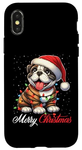 Hülle für iPhone X/XS Englische Bulldogge Merry Christmas Lights Santa Hat Xmas Snow von Wrapped with Christmas Lights Merry Christmas