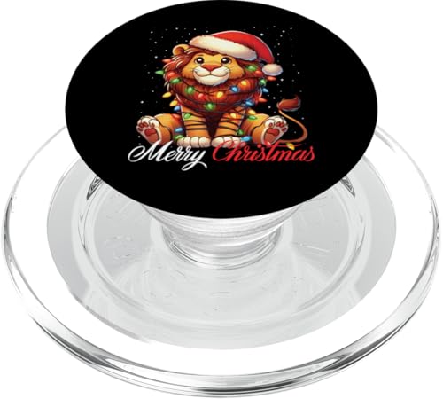 Löwe Frohe Weihnachten Lichter Nikolausmütze Xmas Schnee PopSockets PopGrip für MagSafe von Wrapped with Christmas Lights Merry Christmas