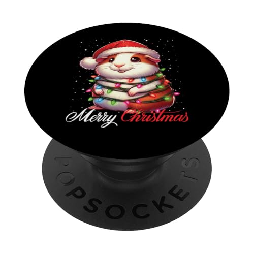 Meerschweinchen Merry Christmas Lights Santa Hat Xmas Snow PopSockets Klebender PopGrip von Wrapped with Christmas Lights Merry Christmas