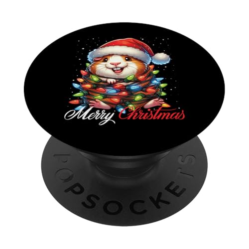 Meerschweinchen Merry Christmas Lights Santa Hat Xmas Snow PopSockets mit austauschbarem PopGrip von Wrapped with Christmas Lights Merry Christmas