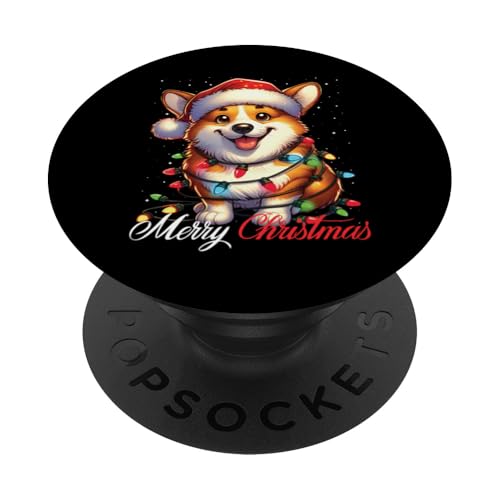 Welsh Corgi Dog Merry Christmas Lights Santa Mütze Xmas Snow PopSockets mit austauschbarem PopGrip von Wrapped with Christmas Lights Merry Christmas