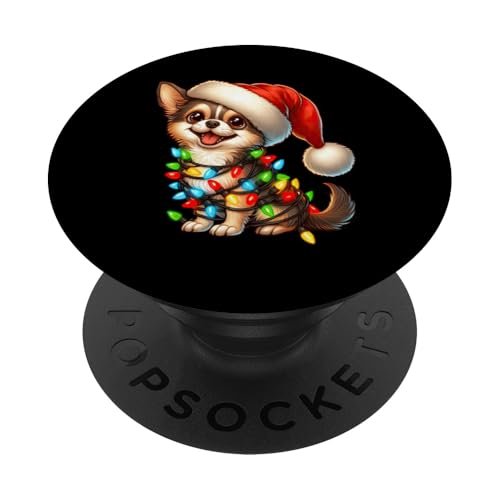 Chihuahua Hund Weihnachtsbeleuchtung Nikolausmütze Jungen Mädchen PopSockets Klebender PopGrip von Wrapped with Christmas Lights