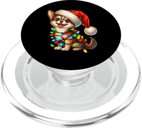 Chihuahua Hund Weihnachtsbeleuchtung Nikolausmütze Jungen Mädchen PopSockets PopGrip für MagSafe von Wrapped with Christmas Lights