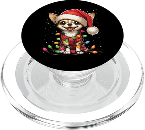 Chihuahua Hund Weihnachtsbeleuchtung Weihnachtsmann Mütze Xmas Snow PopSockets PopGrip für MagSafe von Wrapped with Christmas Lights