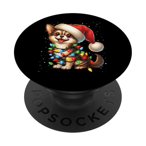 Chihuahua Hund Weihnachtsbeleuchtung Weihnachtsmann Mütze Xmas Snow PopSockets mit austauschbarem PopGrip von Wrapped with Christmas Lights