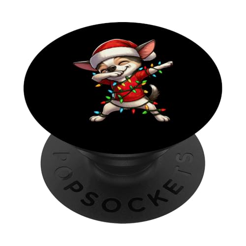 Dabbing Chihuahua Weihnachtsbeleuchtung Nikolausmütze Jungen Mädchen PopSockets Klebender PopGrip von Wrapped with Christmas Lights