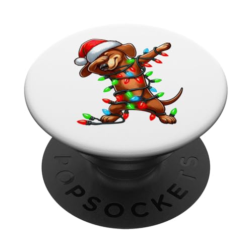 Dabbing Dackel Hund Weihnachtsbeleuchtung Weihnachtsmannmütze Jungen Mädchen PopSockets mit austauschbarem PopGrip von Wrapped with Christmas Lights