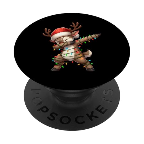 Dabbing Rentier Weihnachtsbeleuchtung Nikolausmütze Xmas Schnee PopSockets mit austauschbarem PopGrip von Wrapped with Christmas Lights