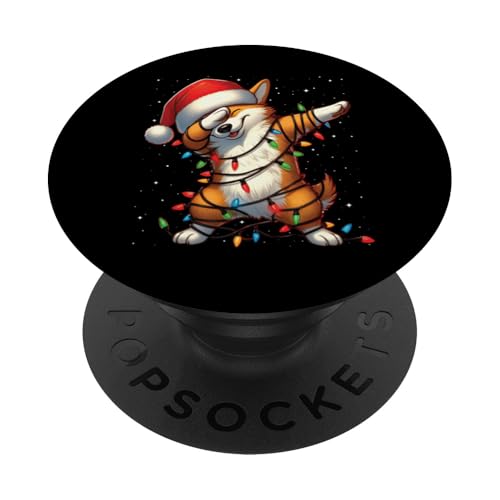 Dabbing Welsh Corgi, Weihnachtslichter, Weihnachtsmütze, Weihnachtsmütze, Weihnachtsschnee PopSockets mit austauschbarem PopGrip von Wrapped with Christmas Lights