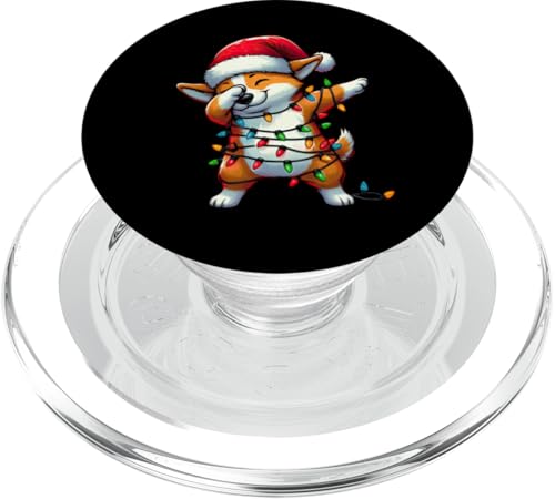 Dabbing Welsh Corgi Weihnachtsbeleuchtung Weihnachtsmannmütze Jungen Mädchen PopSockets PopGrip für MagSafe von Wrapped with Christmas Lights