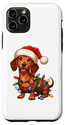 Hülle für iPhone 11 Pro Dackel Hund Weihnachtsbeleuchtung Weihnachtsmannmütze Jungen Mädchen von Wrapped with Christmas Lights