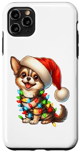 Hülle für iPhone 11 Pro Max Chihuahua Hund Weihnachtsbeleuchtung Nikolausmütze Jungen Mädchen von Wrapped with Christmas Lights