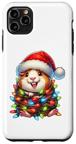 Hülle für iPhone 11 Pro Max Meerschweinchen Weihnachtsbeleuchtung Weihnachtsmannmütze Jungen Mädchen Kinder von Wrapped with Christmas Lights