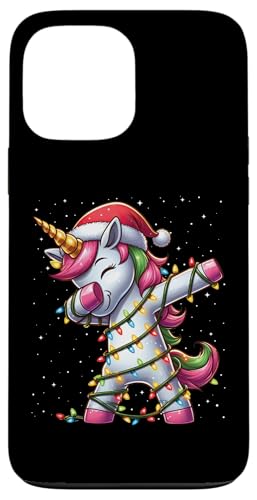 Hülle für iPhone 13 Pro Max Dabbing Einhorn Weihnachtsbeleuchtung Nikolausmütze Jungen Mädchen Kinder von Wrapped with Christmas Lights