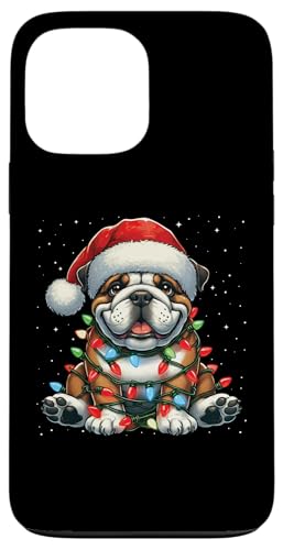 Hülle für iPhone 13 Pro Max Englische Bulldogge Weihnachtsbeleuchtung Weihnachtsmannmütze Xmas Schnee von Wrapped with Christmas Lights