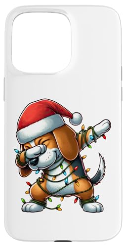 Hülle für iPhone 15 Pro Max Dabbing Beagle Weihnachtsbeleuchtung Nikolausmütze Jungen Mädchen von Wrapped with Christmas Lights