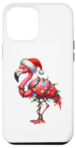 Hülle für iPhone 15 Pro Max Flamingo Weihnachtsbeleuchtung Weihnachtsmannmütze Jungen Mädchen Kinder von Wrapped with Christmas Lights