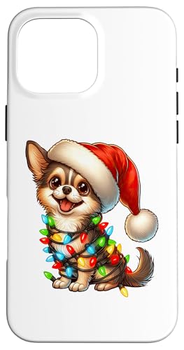 Hülle für iPhone 16 Pro Max Chihuahua Hund Weihnachtsbeleuchtung Nikolausmütze Jungen Mädchen von Wrapped with Christmas Lights