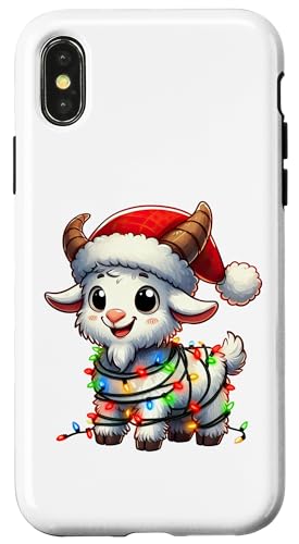 Hülle für iPhone X/XS Ziege Weihnachtsbeleuchtung Weihnachtsmannmütze Jungen Mädchen Kinder von Wrapped with Christmas Lights