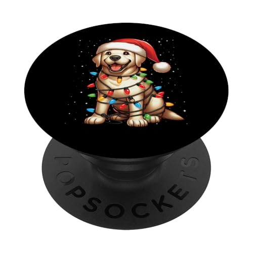 Labrador Retriever Hund Weihnachtsbeleuchtung Weihnachtsmannmütze Xmas Schnee PopSockets mit austauschbarem PopGrip von Wrapped with Christmas Lights