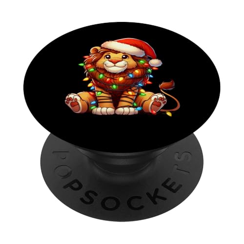 Löwe Weihnachtsbeleuchtung Nikolausmütze Jungen Mädchen Kinder PopSockets mit austauschbarem PopGrip von Wrapped with Christmas Lights