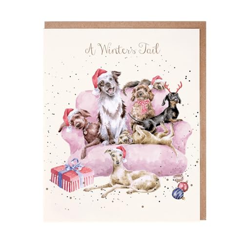 Wrendale - JX091 - Doppelkarte mit Umschlag, Weihnachten, Hunde auf Sofa, A Winter´s Tail, 17cm x 14cm von Wrendale Designs