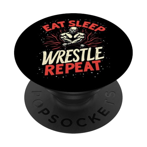 Eat Sleep Wrestle Repeat Outfit Wrestling Ring Wrestler Mask PopSockets Klebender PopGrip von Wrestling Figur Kostüm Merch Design Wrestler Maske