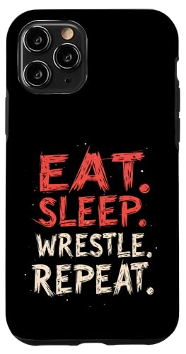 Hülle für iPhone 11 Pro Eat Sleep Wrestle Repeat Outfit Wrestling Ring Wrestler Mask von Wrestling Figur Kostüm Merch Design Wrestler Maske