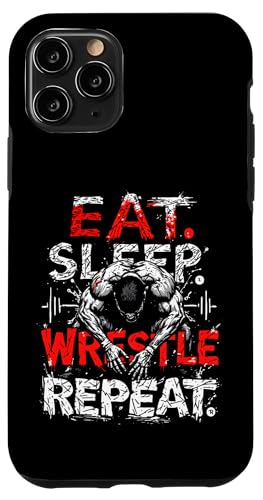 Hülle für iPhone 11 Pro Eat Sleep Wrestle Repeat Outfit Wrestling Ring Wrestler Mask von Wrestling Figur Kostüm Merch Design Wrestler Maske