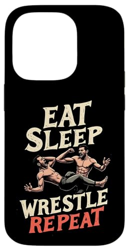 Hülle für iPhone 14 Pro Eat Sleep Wrestle Repeat Outfit Wrestling Ring Wrestler Mask von Wrestling Figur Kostüm Merch Design Wrestler Maske